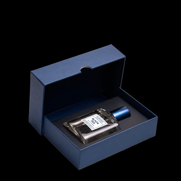 black tea cologne 50ml size displayed in its open box