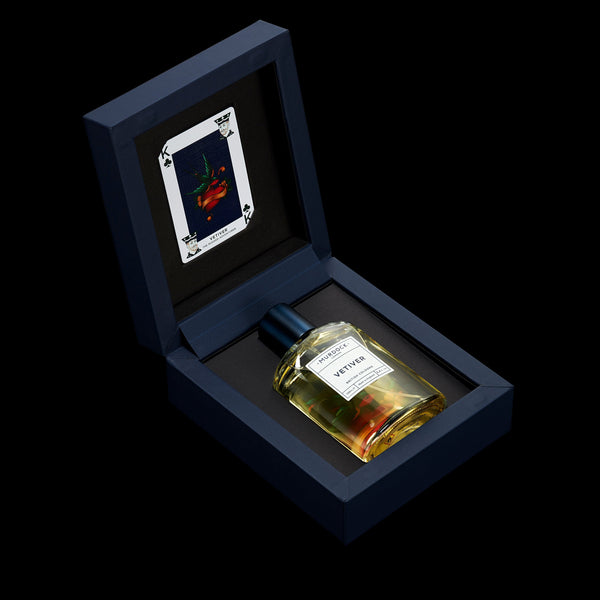 Vetiver Cologne displayed in its open box